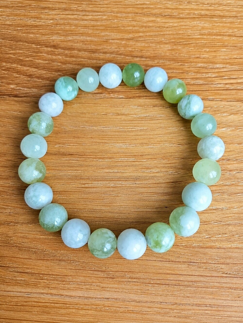 Serpentine Jade Beaded Stretch Bracelet | Handmade | Green